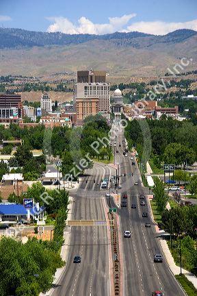 A view of Capitol Boulevard and downtown Boise, Idaho.
