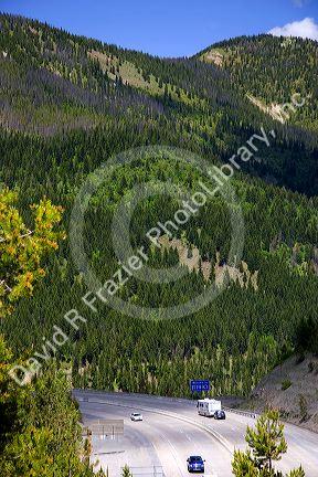 Interstate 90 Lookout Pass between Idaho and Montana state borders.