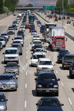 Heavy traffic on Interstate 84 near Boise, Idaho.