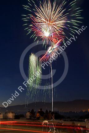 People watch a Fourth of July fireworks display in Boise, Idaho.