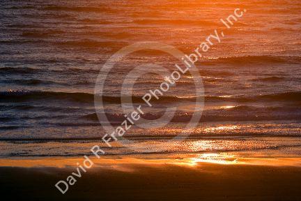 Sunset on the Pacific Ocean at Lincon City on the Oregon Coast.