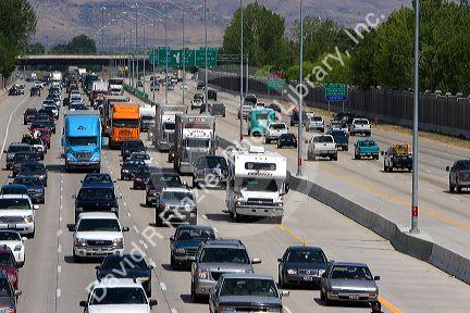 Heavy traffic on Interstate 84 near Boise, Idaho.