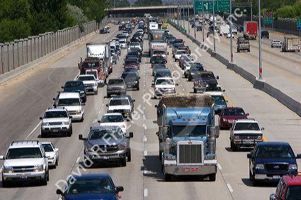 Heavy traffic on Interstate 84 near Boise, Idaho.