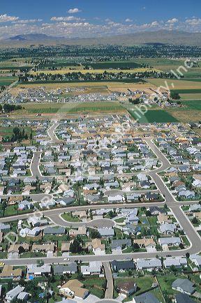 Suburbs encroach on farmland in Boise, Idaho.