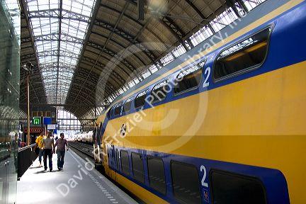 Train at Amsterdam Central Station, Stationsplein, Amsterdam, Netherlands.