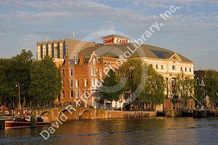 The Royal Carre Theatre along the Amstel River in Amsterdam, Netherlands.
