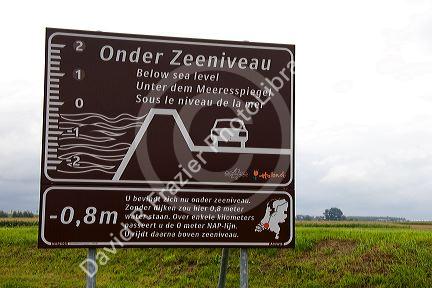 A road sign indicating you are below sea level at Zuidplaspolder, Netherlands.