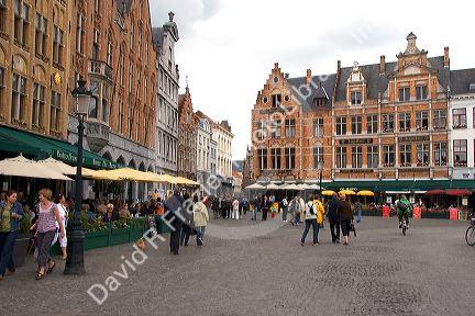 The Big Market Square at Bruges in the province of West Flanders, Belgium.