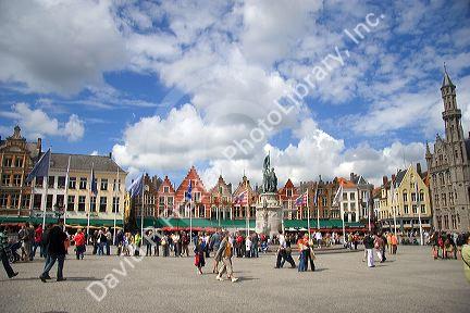 The Big Market Square at Bruges in the province of West Flanders, Belgium.