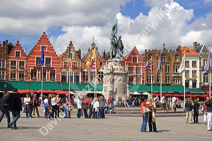 The Big Market Square at Bruges in the province of West Flanders, Belgium.