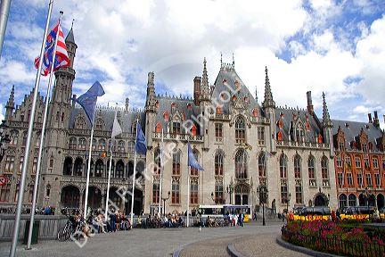 City Hall in The Big Market Square at Bruges in the province of West Flanders, Belgium.