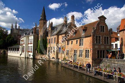 Buildings along a canal at the city of Bruges in the province of West Flanders, Belgium.