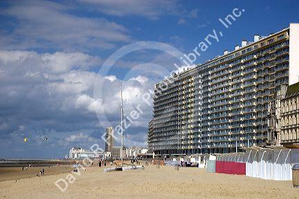 Apartment building along the beach at Nieuwpoort in the province of West Flanders, Belgium.