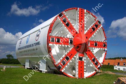 A large boring machine used to cut the tunnel for the Chunnel is now a monument to the men who died building it at Calais in the the department of Pas-de-Calais, France.