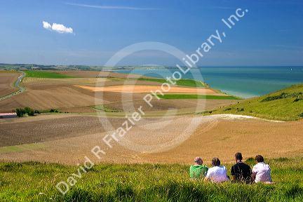 People take in the view from Cap Blanc Nez in the Pas-de-Calais department in Northern France.
