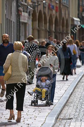 People walking in the city of Bruges in the province of West Flanders, Belgium.