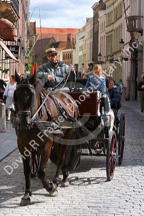 Horse drawn carriage in the city of Bruges in the province of West Flanders, Belgium.
