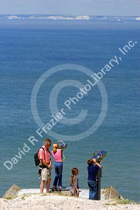 Tourists view the white cliffs of Dover in England from Cap Blanc Nez in the Pas-de-Calais department in Northern France.
