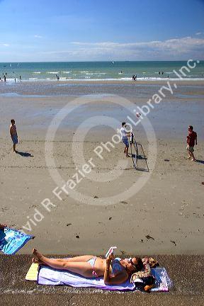 Beach scene at the village of Wimereux in the department of Pas-de-Calais, France.
