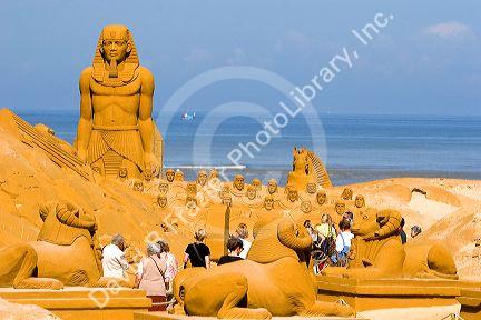 Sand sculptures on the beach at Le Touquet-Paris-Plage in the department of Pas-de-Calais, France.