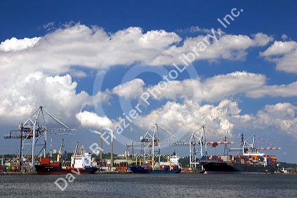 Container ships docked at Le Havre in the department of Seine-Maritime, Normandy, France.