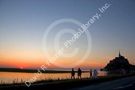 Le Mont Saint Michel at sunset in the region of Basse-Normandie, France.