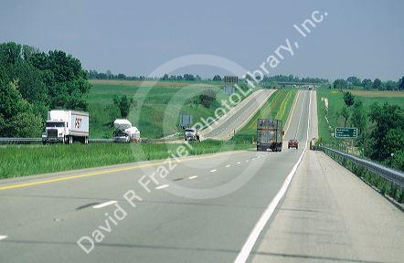 Autos and trucks traveling on interstate 70 in Ohio.