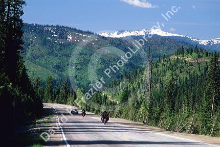 Motorcycles travel through Lolo Pass in Idaho on US 12.