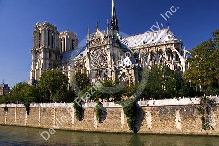 Notre Dame cathedral along the river Seine in Paris, France.