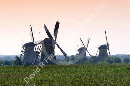 Old windmills at Kinderdijk in the South Holland province, Netherlands.
