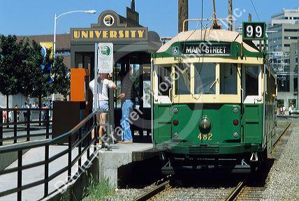 A trolley near the wharf in Seattle, Washington.
