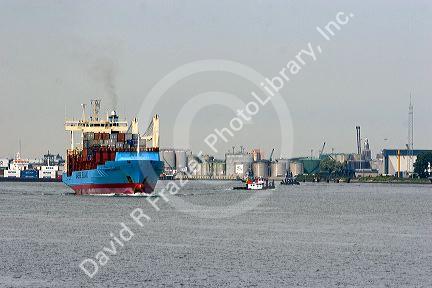Container ship at the Port of Rotterdam, Netherlands.