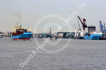 Container ships at the Port of Rotterdam, Netherlands.
