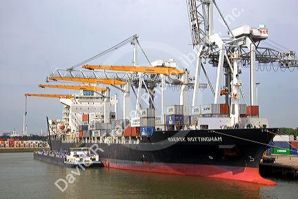 Container ship at the Port of Rotterdam, Netherlands.