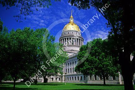 The West Virginia state capitol building with gold leaf dome in Charleston.