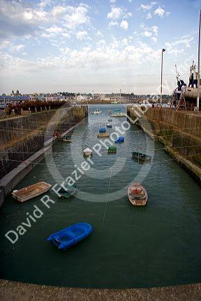 High tide at The Harbor of Granville, a coastal commune in the department of Manche, France.