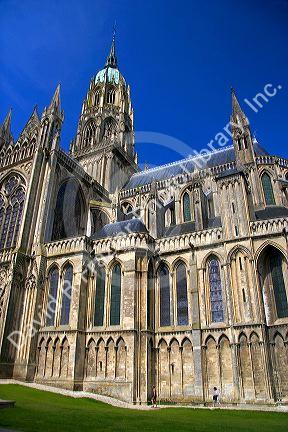 The Bayeux Cathedral in the commune of Bayeux in the region of Basse-Normandie, Normandy, France.