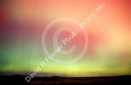 Aurora borealis, northern lights at midnight east of Boise, Idaho following an unusually intense solar storm.