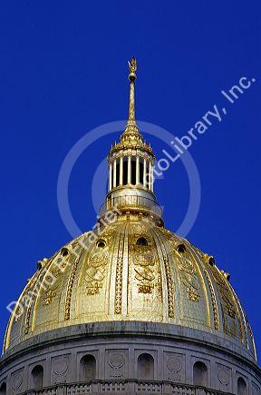 Gold leaf dome atop the West Virginia state capitol building in Charleston.