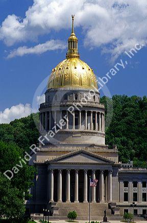 The West Virginia state capitol building with gold leaf dome in Charleston.
