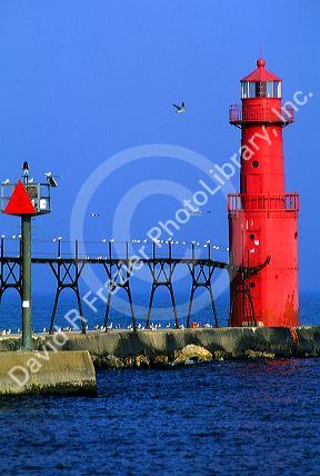 The Algoma Pierhead Lighthouse near Algoma in Kewaunee County, Wisconsin.