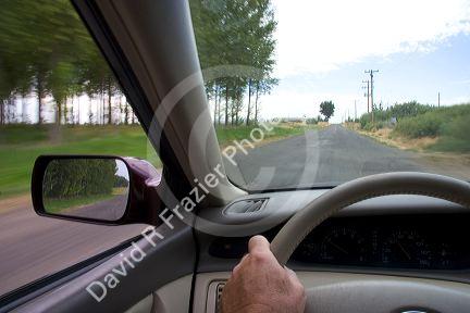 Driving on a rural road in Idaho.