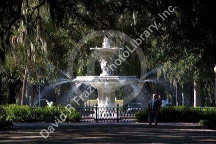 Large water fountain in Forsyth Park in the historic district of Savannah, Georgia.
