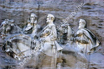 Carving of Stonewall Jackson, Robert E. Lee, and Jefferson Davis at Stone Mountain, Georgia.