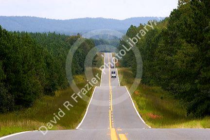 Cars travel on highway 85 south of Manchester, Georgia.