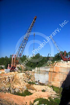Cranes used for lifting blocks of granite at a quarry in Elberton, Georgia.