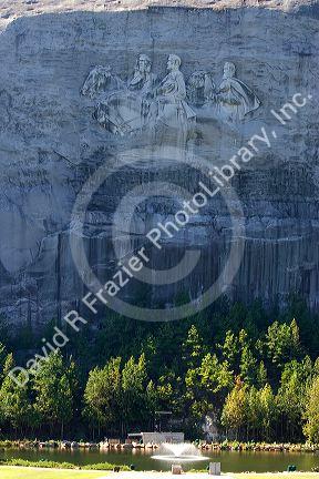 Carving of Stonewall Jackson, Robert E. Lee, and Jefferson Davis at Stone Mountain, Georgia.