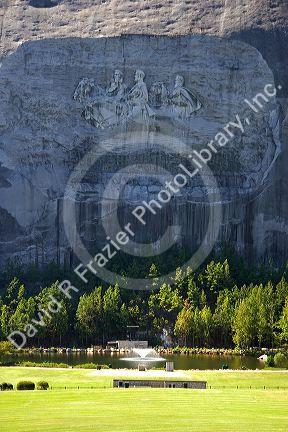 Carving of Stonewall Jackson, Robert E. Lee, and Jefferson Davis at Stone Mountain, Georgia.
