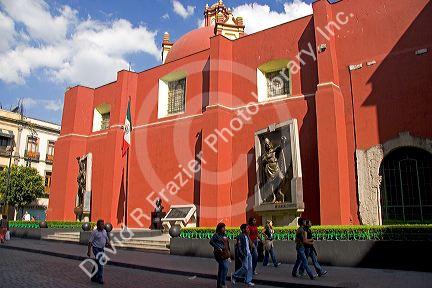 The rear exterior of the Palacio de Mineria in Mexico City, Mexico.