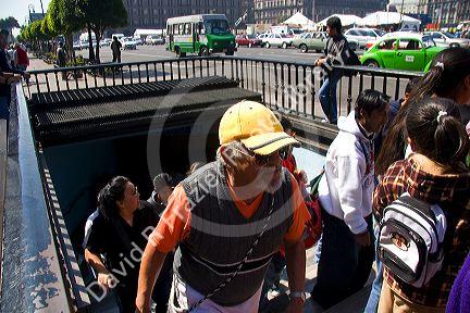 People exiting the Metro underground in Mexico City, Mexico.